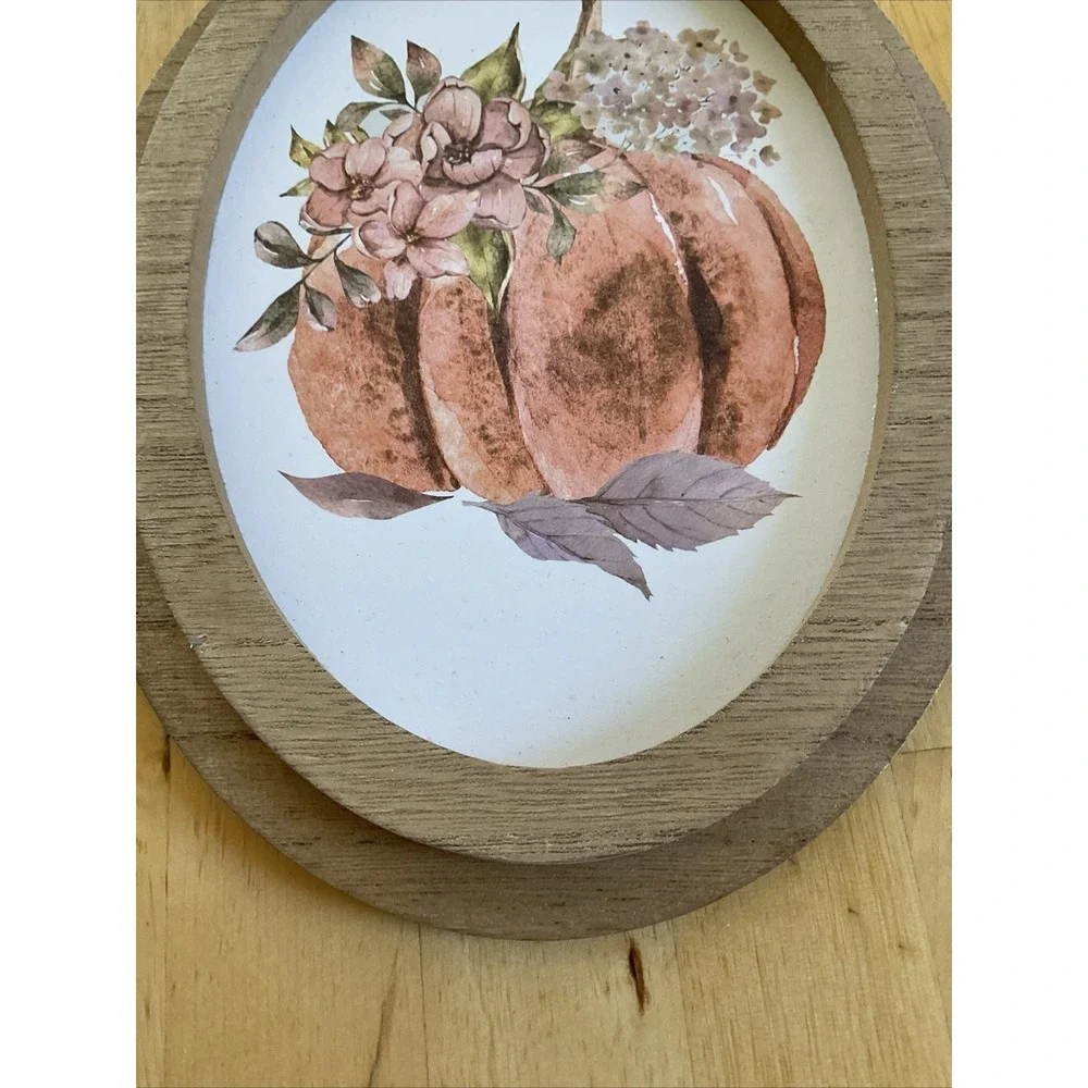 Fall Pumpkins Oval Wall Art Thanksgiving Wall Hanging Framed Canvas Orange